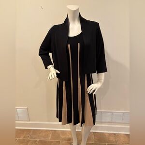 NIC+ZOE 2-Piece Black & Tan Knit A-Line Sleeveless Dress with Black Shrug, L